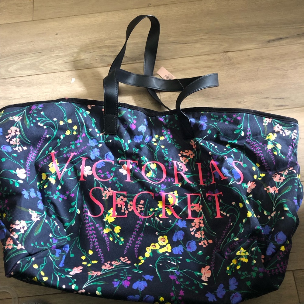 Victoria's Secret Black Floral Logo Tote